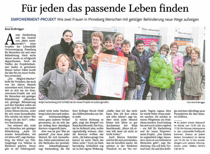 Elmshorner Nachrichten vom 24.04.2023: Für jeden das passende Leben finden. Empowerment-Projekt. Wie zwei Frauen in Pinneberg Menschen mit geistiger Behinderung neue Wege aufzeigen