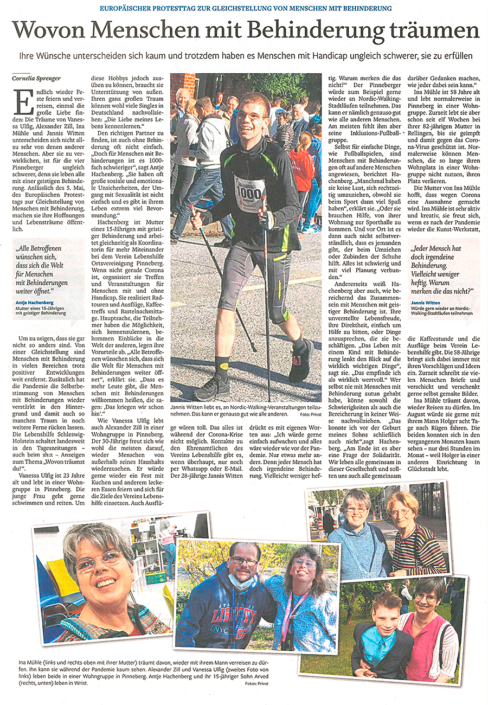 Elmshorner Nachrichten vom 05.05.2021: "Wovon Menschen mit Behinderung träumen"